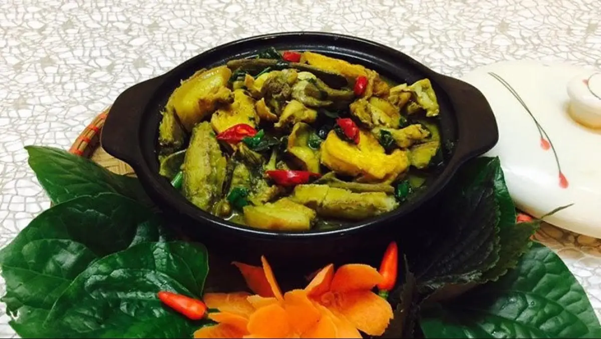 Món ếch om chuối đậu đẹp mắt