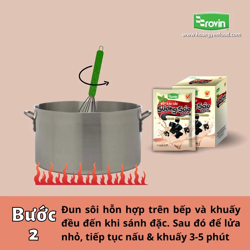 Khuấy thạch sương sáo trên bếp đến đặc sánh.