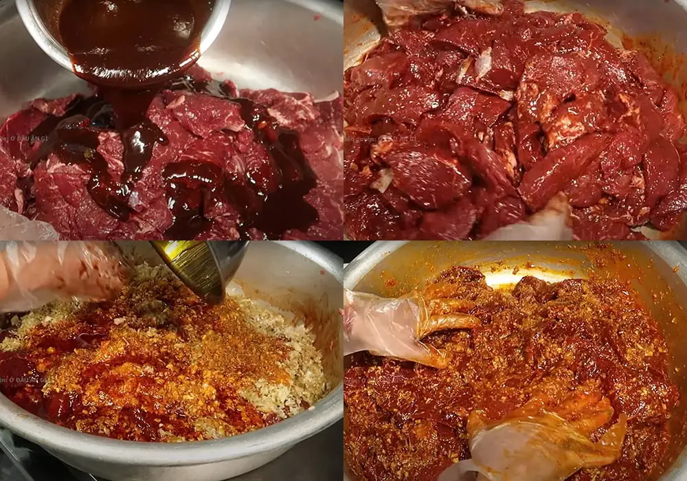 Thịt bò ướp gia vị sẵn sàng.