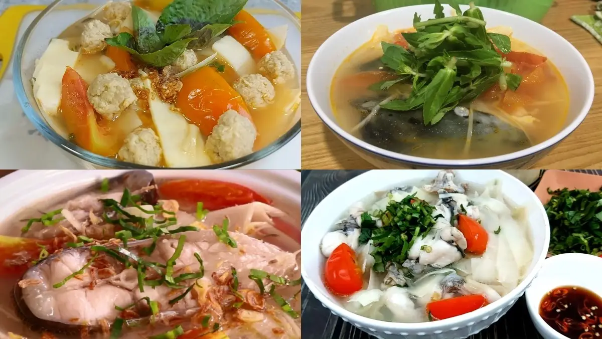 Bát canh măng tre nóng hổi, hành ngò tiêu.