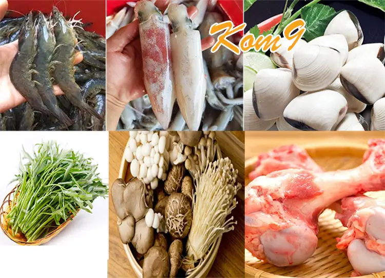 Nguyên liệu lẩu Thái đã sơ chế sẵn sàng.